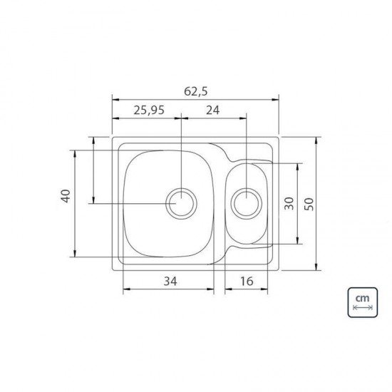 CUBA SOBREP ACO INOX BA 62X50 1,5C SF PERF