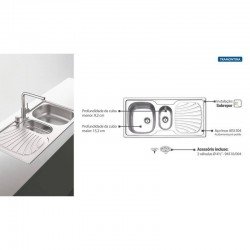 CUBA SOBREPOR TRAMONTINA 1 CUBA E AUXILIAR EM ACO INOX PRE POLIDO 100X50CM ESCORREDOR E VALVULA 34R