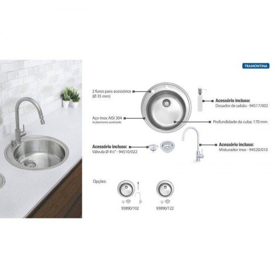 CUBA SOBREPOR INOX RED.48AC 2FUROS C/ACESSORIOS