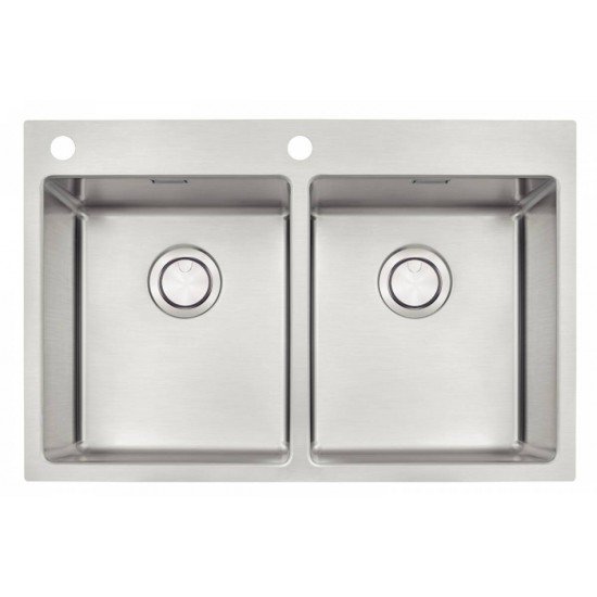 CUBA SOBREPOR DESIGN COLLECTION QUADRUM FLUSH AÇO INOX ACAB SCOTCH BRITE 77X51 CM 2 CUBA TRAMONTINA