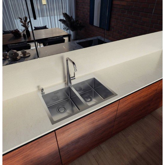 CUBA SOBREPOR DESIGN COLLECTION QUADRUM FLUSH AÇO INOX ACAB SCOTCH BRITE 77X51 CM 2 CUBA TRAMONTINA