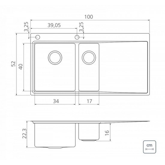 CUBA DE SOBREPOR DESIGN COLLECTION SMOOTH 1.5C 34 EX EM AÇO INOX COM ACABAMENTO SCOTCH BRITE 100X52