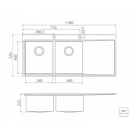 CUBA DE SOBREPOR DESIGN COLLECTION SMOOTH 2C 34 EX EM AÇO INOX ACAB SCOTCH BRITE 116X52CM TRAMONTINA