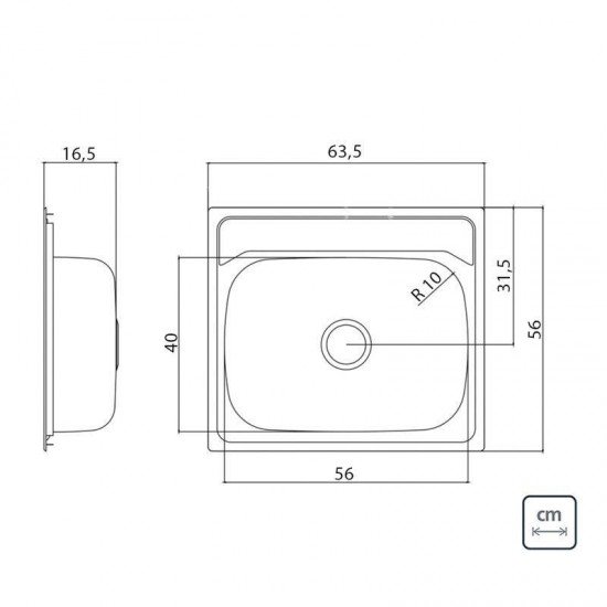 CUBA SOBREPOR TRAMONTINA EM ACO INOX ACABAMENTO PRE POLIDO 63X56CM CALIFORNIA 25 FX