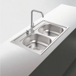 CUBA SOBREPOR TRAMONTINA 2 CUBAS EM ACO INOX PRE POLIDO 84X48CM COM VALVULA CALIFORNIA 2C 33 FX