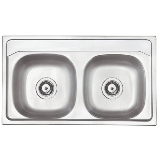 CUBA SOBREPOR TRAMONTINA 2 CUBAS EM ACO INOX PRE POLIDO 84X48CM COM VALVULA CALIFORNIA 2C 33 FX