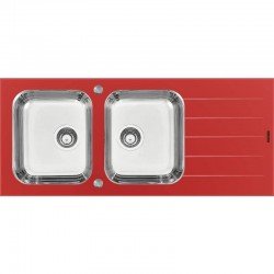 CUBA SOBREPOR TRAMONTINA ACO INOX COM TAMPO DE VIDRO VERMELHO 116X50 2C