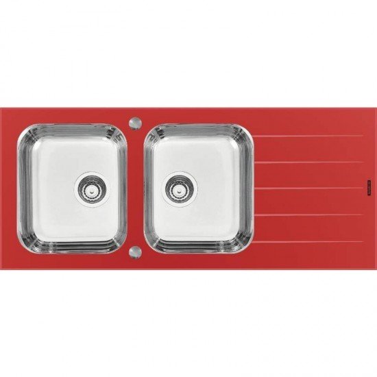 CUBA SOBREPOR TRAMONTINA ACO INOX COM TAMPO DE VIDRO VERMELHO 116X50 2C