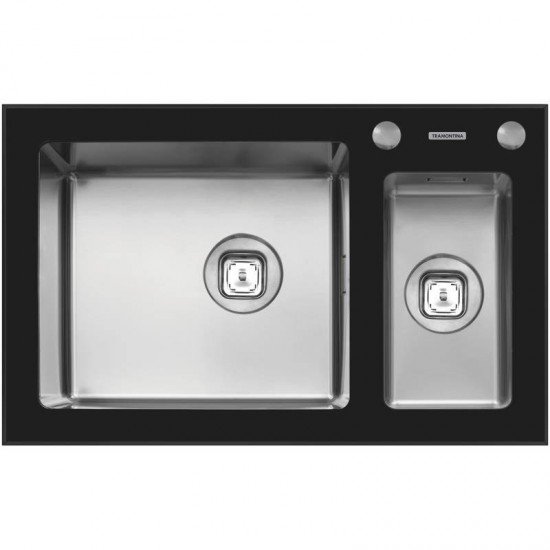 CUBA SOBREPOR ACO INOX COM TAMPO VIDRO PRETO 71X44 1.5C TRAMONTINA