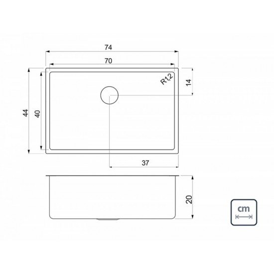 CUBA DE SOBREPOR TRAMONTINA DESIGN COLLECTION QUADRUM EM AÇO INOX COM ACABAMENTO SCOTCH BRITE 70X40
