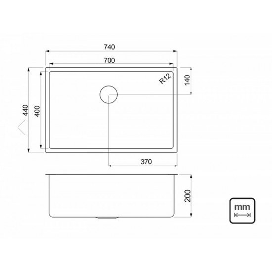 CUBA DE SOBREPOR TRAMONTINA DESIGN COLLECTION QUADRUM EM AÇO INOX COM ACABAMENTO SCOTCH BRITE 70X40
