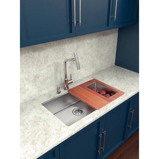 CUBA EM AÇO INOX 70X40CM COM DOSADOR DE SABAO, TABUA E CESTO TRAMONTINA