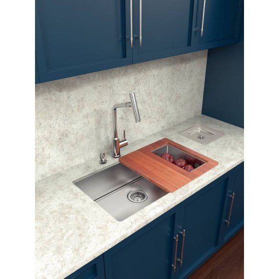 CUBA EM AÇO INOX 70X40CM COM DOSADOR DE SABAO, TABUA, CESTO E LIXEIRA TRAMONTINA