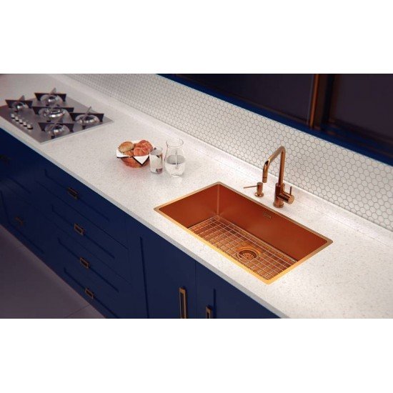 CUBA DESIGN COLLECTION QUADRUM EM AÇO INOX COM REVESTIMENTO PVD GOLD 70X40 CM TRAMONTINA