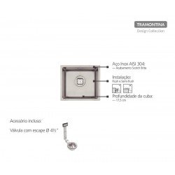 CUBA DESIGN COLLECTION QUADRUM EM AÇO INOX COM ACABAMENTO SCOTCH BRITE 34X30 CM TRAMONTINA