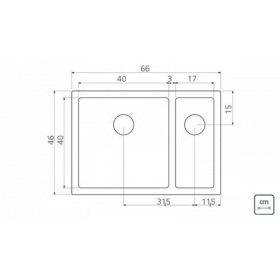 CUBA DESIGN COLLECTION QUADRUM EM AÇO INOX COM ACABAMENTO SCOTCH BRITE 66X46 COM 2 CUBAS TRAMONTINA