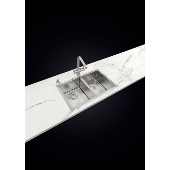 CUBA DESIGN COLLECTION QUADRUM EM AÇO INOX COM ACABAMENTO SCOTCH BRITE 77X46 COM 2 CUBAS TRAMONTINA