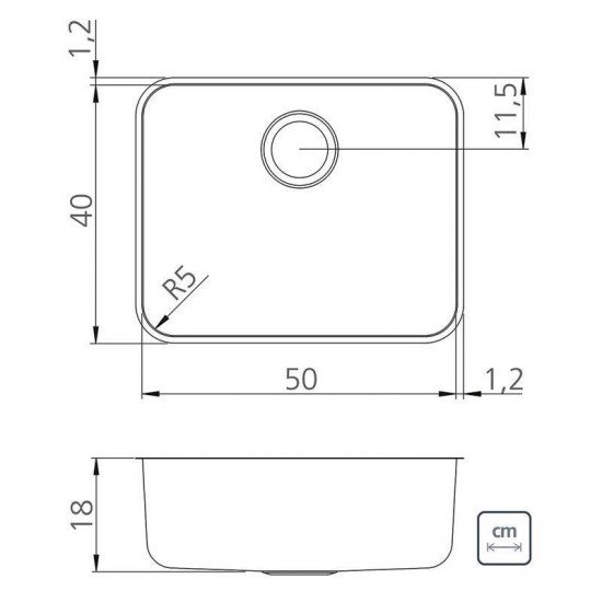 CUBA RETANGULAR ACO INOX 304 ACETINADO 50X40X18 50BL R5 COM VALVULA DE 4 1/2 COM ESCAPE. TRAMONTINA