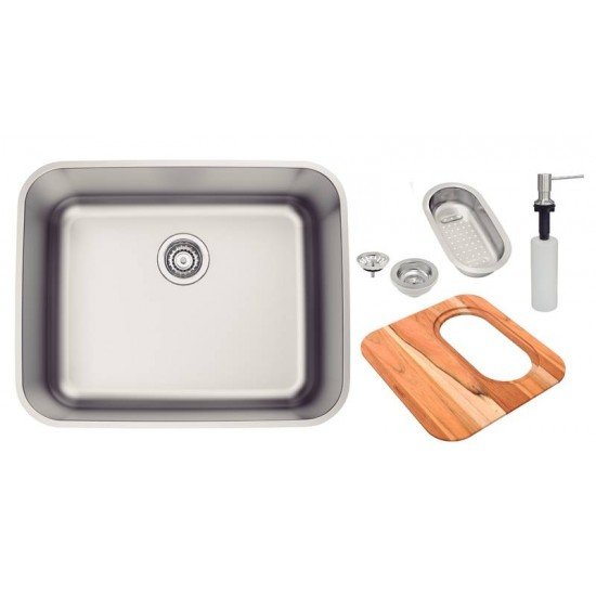 CUBA TRAMONTINA DORA 50 EM AÇO INOX COM TÁBUA DE MADEIRA CESTO COADOR E DOSADOR DE SABÃO