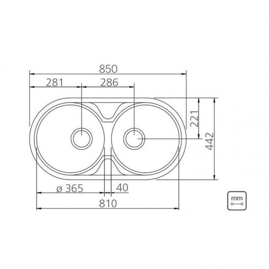 CUBA REDONDA EM ACO ALTO BRILHO 84X44CM COM VALVULA COM ESCAPE 2C 36 BS