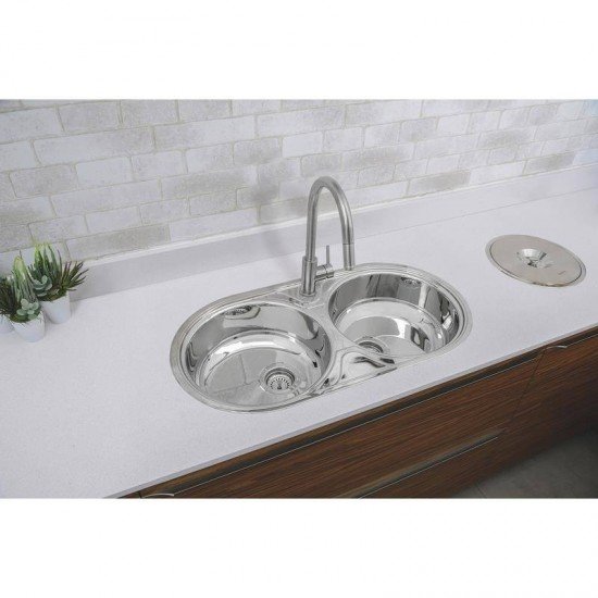 CUBA REDONDA EM ACO ALTO BRILHO 84X44CM COM VALVULA COM ESCAPE 2C 36 BS