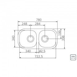 CUBA RETANGULAR EM ACO INOX POLIDO 72X34CM 2C 34 BL COM VALVULA