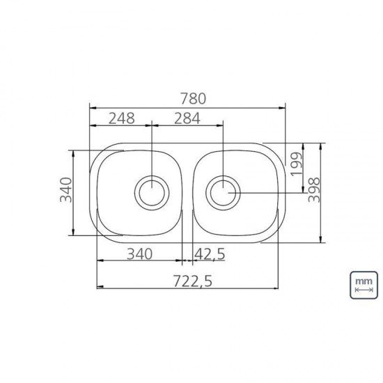 CUBA DUPLA RETANGULAR HOR PERF.INOX 78X40 POLIDO TRAMONTINA