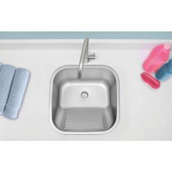 TANQUE DE ENCAIXE EM ACO INOX ACETINADO 40X40CM COM VALVULA 23L
