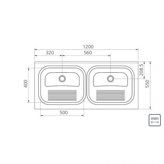 TANQUE DUPLO DE APOIO EM ACO INOX ACETINADO 120X55CM 2C 30+30 L COM VALVULA