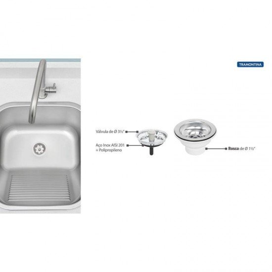 VALVULA TRAMONTINA ECONOMICA PARA PIAS CUBAS E TANQUES 3 1/2 SEM ESCAPE EM ACO INOX E POLIPROPILENO