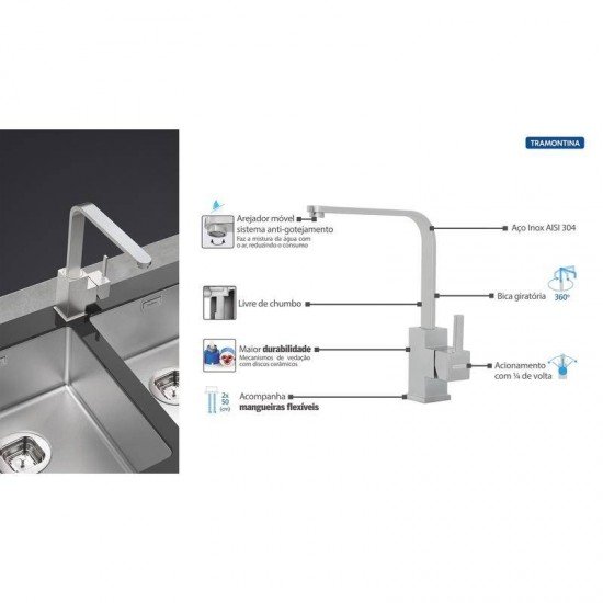TORNEIRA MISTURADORA INOX MONOCOMANDO LINEA