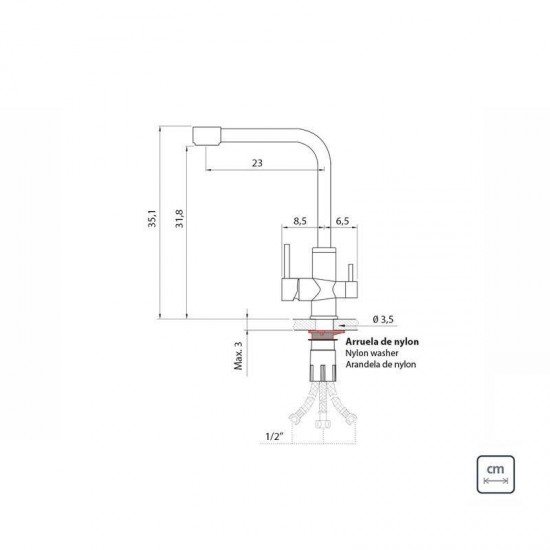 MISTURADOR MONOCOMANDO TRAMONTINA EM ACO INOX COM BICA PARA AGUA FILTRADA MONDE FILTER