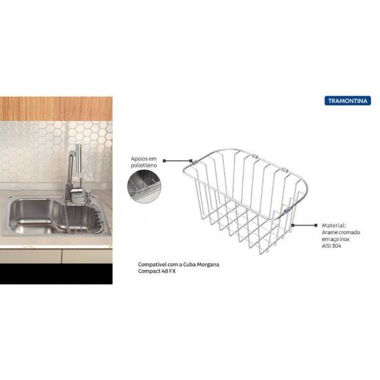 CESTA ARAMADA PARA CUBAS DE SOBREPOR E UNDERMOUNT MORGANA COMPACT 48 FX EM AÇO INOX TRAMONTINA