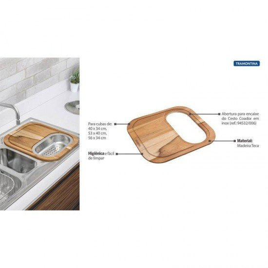 TABUA PARA CUBAS E PIAS DE COZINHA TRAMONTINA EM MADEIRA 42X36CM
