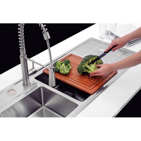 KIT PARA PIA DESIGN COLLECTION ACESSORIOS EM AÇO INOX COM ACABAMENTO SCOTCH BRITE E TABUA EM MADEIRA