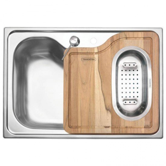 CESTO COADOR TRAMONTINA EM ACO INOX PARA CUBA E TABUA AUXILIAR