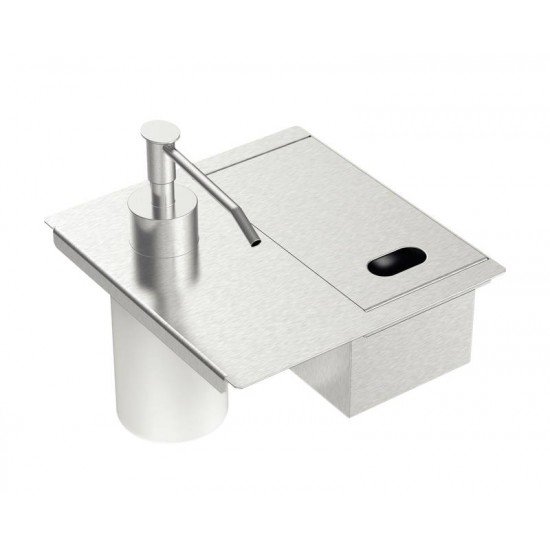 PORTA ESPONJA TRAMONTINA COM TAMPA E DOSADOR DE SABÃO LÍQUIDO EM AÇO INOX PARA USO EM CANAL ORGANIZADOR