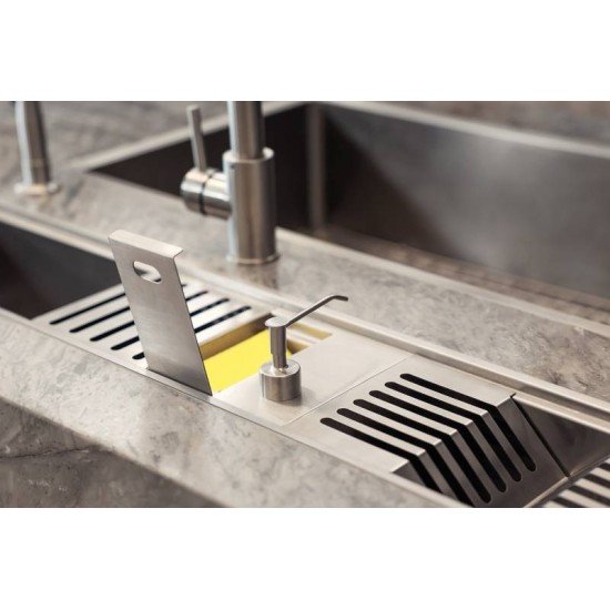 PORTA ESPONJA TRAMONTINA COM TAMPA E DOSADOR DE SABÃO LÍQUIDO EM AÇO INOX PARA USO EM CANAL ORGANIZADOR