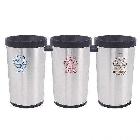 CONJUNTO DE LIXEIRAS COLETA SELETIVA TRAMONTINA EM ACO INOX SCOTCH BRITE 3X50L KONIKA SELETA