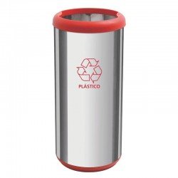 LIXEIRA INOX TRAMONTINA COM ACABAMENTO POLIDO, ARO E BASE VERMELHO EM POLIPROPILENO 40L
