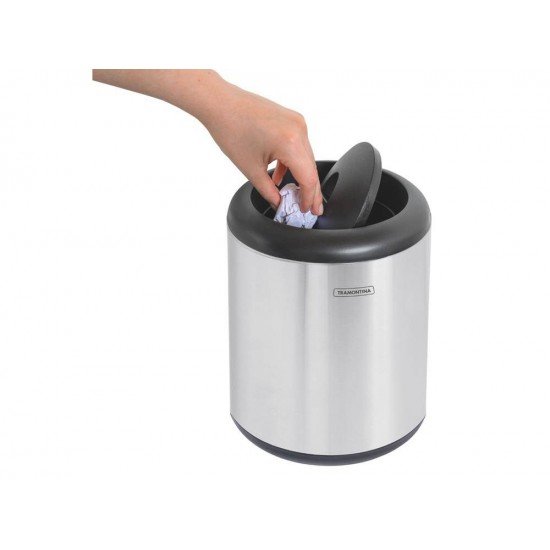 LIXEIRA INOX TRAMONTINA COM ACABAMENTO SCOTCH BRITE E TAMPA INTELIGENTE EM POLIPROPILENO 7 L