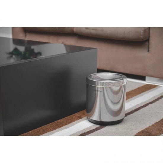 LIXEIRA INOX TRAMONTINA COM TAMPA BASCULANTE ACABAMENTO POLIDO E BASE EM POLIPROPILENO 7L