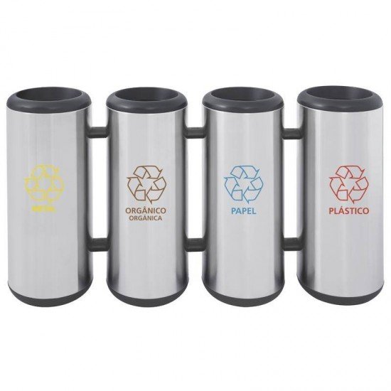 CONJUNTO DE LIXEIRAS COLETA SELETIVA TRAMONTINA EM ACO INOX ACABAMENTO SCOTCH BRITE