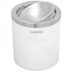 LIXEIRA TRAMONTINA TAMPA BASCULANTE EM ACO INOX ACABAMENTO POLIDO E CORPO EM POLIPROPILENO BRANCO 5L