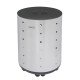 CESTO DE ROUPA BELLA TRAMONTINA EM ACO INOX ACABAMENTO SCOTCH BRITE RODIZIO TAMPA PRETA EM MDF 35KG