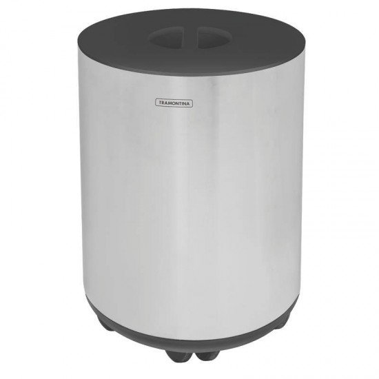 LIXEIRA INOX TRAMONTINA COM ACABAMENTO SCOTCH BRITE RODIZIO E TAMPA EM MDF 65L