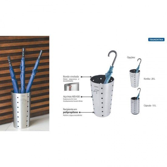 PORTA GUARDA-CHUVA TRAMONTINA ACO INOX ACABAMENTO SCOTCH BRITE RECIPIENTE INTERNO POLIPROPILENO 20L