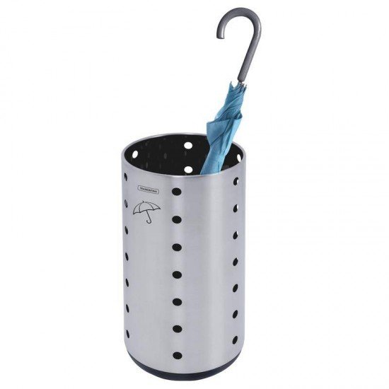PORTA GUARDA-CHUVA TRAMONTINA EM ACO INOX COM ACABAMENTO SCOTCH BRITE E BASE EM POLIPROPILENO 15L
