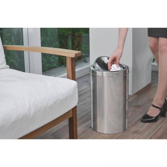 LIXEIRA INOX TRAMONTINA COM ACABAMENTO POLIDO E TAMPA BASCULANTE 20L