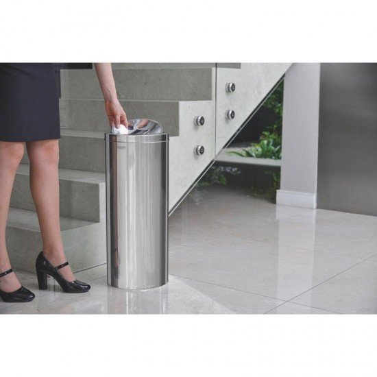 LIXEIRA INOX TRAMONTINA COM ACABAMENTO POLIDO E TAMPA BASCULANTE 30L